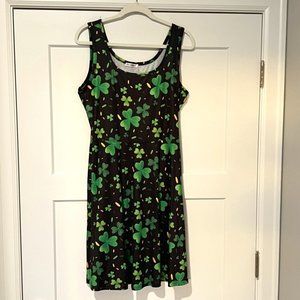 St. Patrick's Day Black Green Printed Clover Tank Dress L